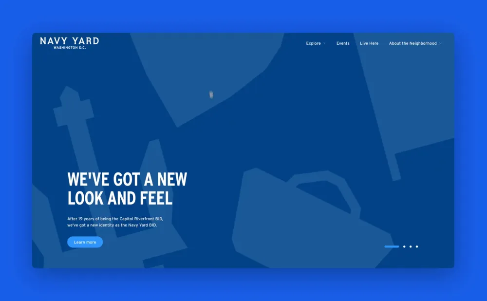 Navy Yard DC homepage introducing the neighborhood identity
