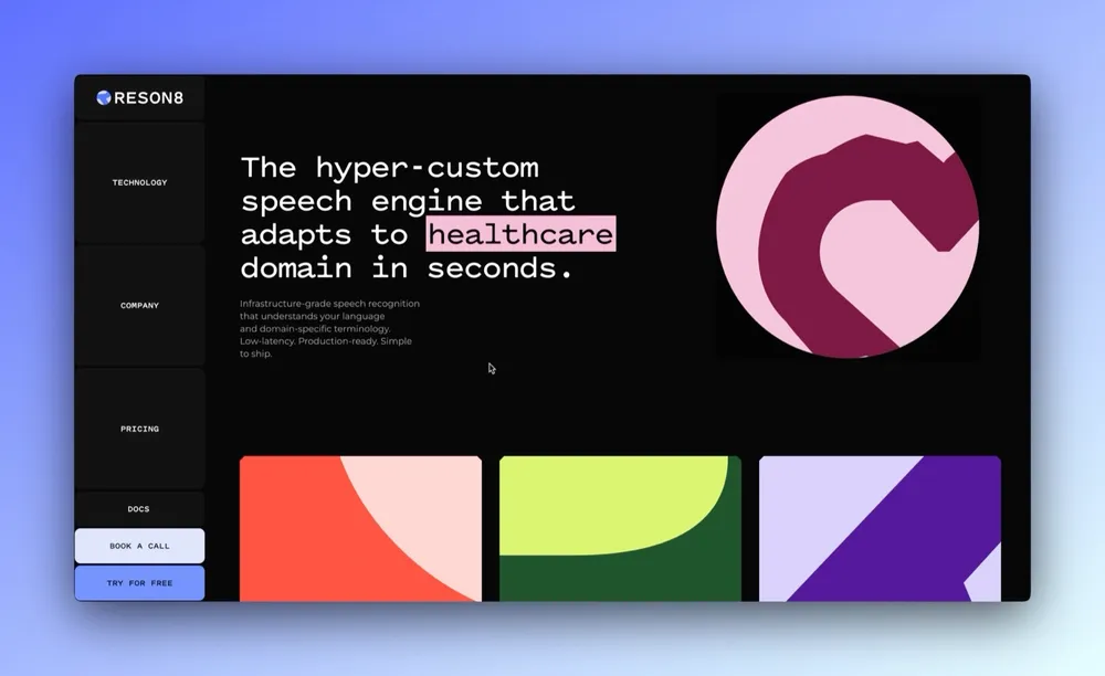 Reson8 homepage, from the industry-switching hero to the physics-driven footer